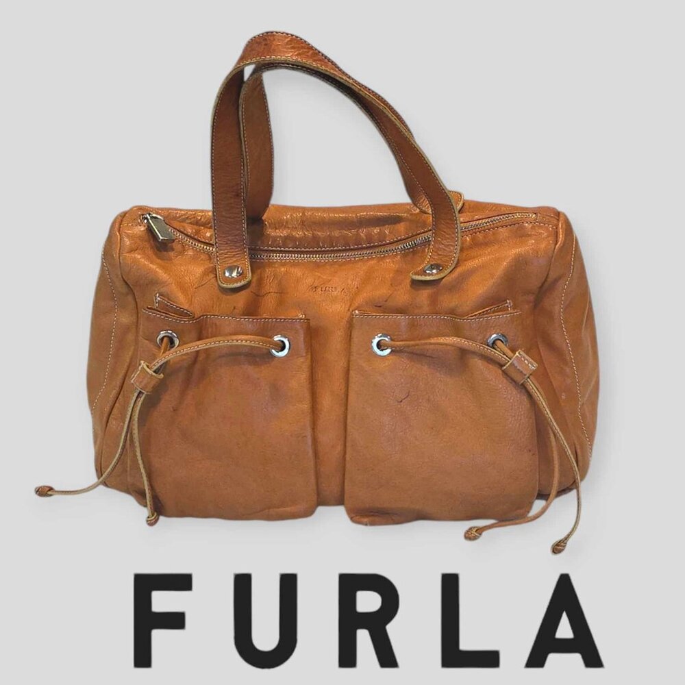 Genuine Furla Leather Brown Shoulder Handbag